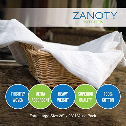 ZANOTY Kitchen Highly Absorbent 100% Pure Cotton Kitchen Flour Sack Towels,  28 x 28 Inches, Value Pack of 12, Kitchen Towels, Washable Luxury Tea Towels,  Linen Kitchen Towels for Multiple uses